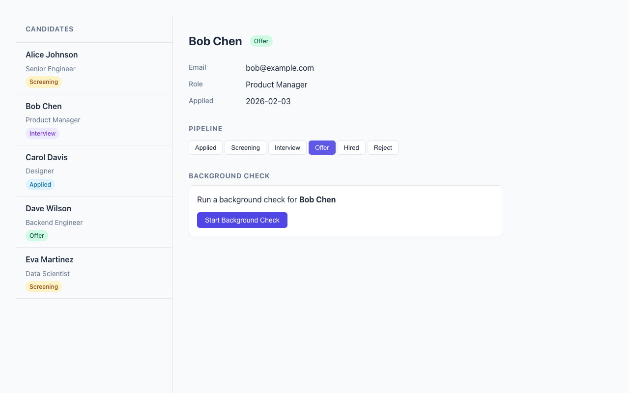 Pipeline status update - Bob Chen moved to Offer